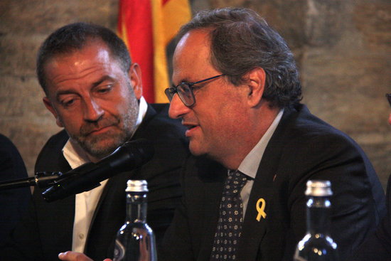 El president de la Generalitat, Quim Torra, intervenint al Consell d'alcaldes de l'Alt Urgell celebrat a Estamariu | ACN