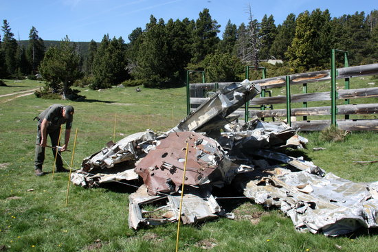 Agents Rurals de la Cerdanya fent un perímetre al voltant de la ferralla d'una avioneta | ACN